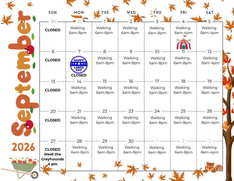 September walking track schedule